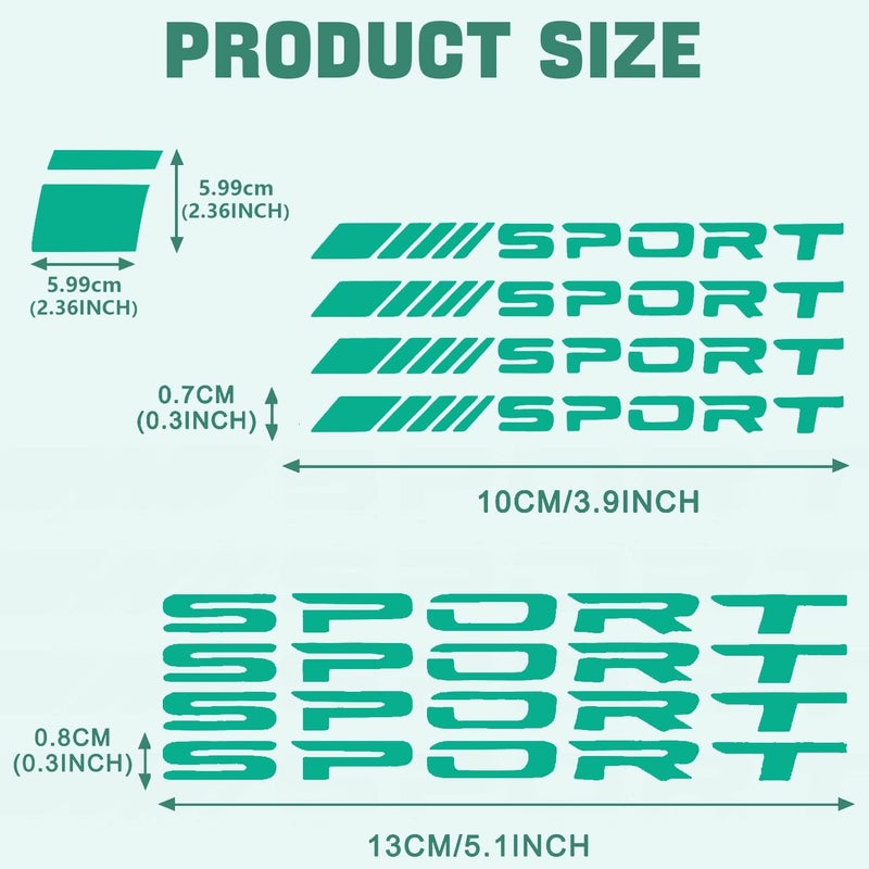 Pincuttee 14pcs Car Decal Stickers,Wheel Rim Decal Sticker,Sport Logo Reflective Stickers,Sport Emblem Car Rear Bumper Sticker,Rear Mirror Decals for All Vehicles(Green,14PCS) - Image 2
